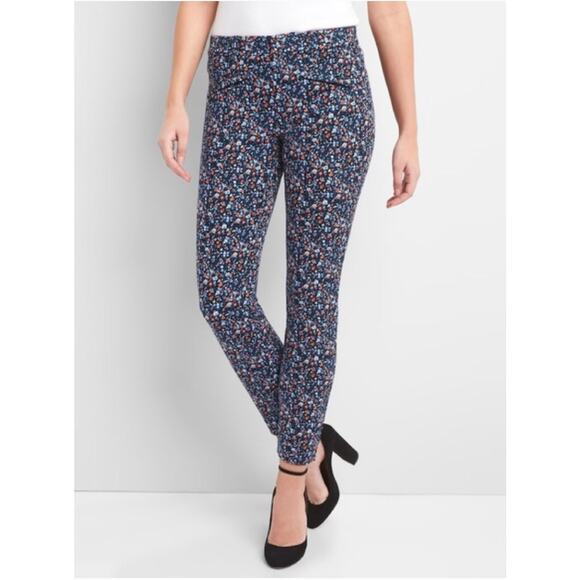 2/$15 Gap Signature Skinny Floral Ankle Pants Navy Blue Cotton Stretch Size 2 - Picture 1 of 5